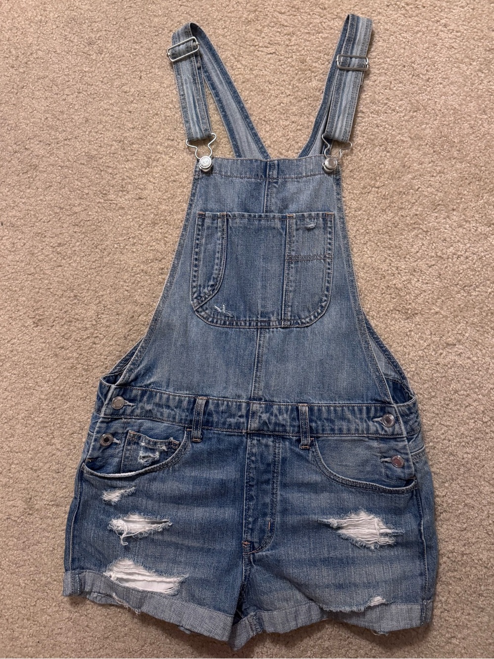 American Eagle AE Blue Denim Shortalls Short Overalls